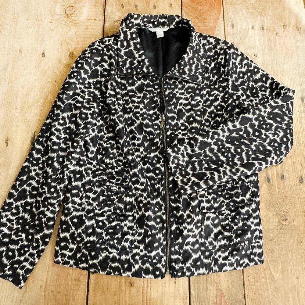 NEW Laura Ashley Leopard Jacket Coat Zip Up M Cheetah Animal Print